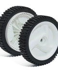 2 Pack 8 Inch Front Lawn Mower Wheels For Push Mower Replacement, Heavy Duty One Half Inch Bore, Made Of Plastic And Rubber.
