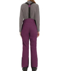 Back view of Ladies Snow Bibs with Removable Suspenders Waterproof Insulated Snow Pants for Skiing and Snowboarding in raspberry color
