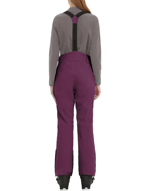 Back view of Ladies Snow Bibs with Removable Suspenders Waterproof Insulated Snow Pants for Skiing and Snowboarding in raspberry color