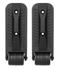 Heavy Duty Speaker Casters Pair Of Non Swivel Wheels With L Bracket Side Mount And Shock Resisting Rubber Treads For Guitar Amps And Studio Monitors Featuring No Fuss Detach Hardware And Bombproof Stability For A Slick Ride, shown from the front.