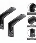 Heavy Duty Stainless Steel Triangular Shelf Brackets 2 Pack, L Shaped Wall Mount Supports with matte black finish and hardware