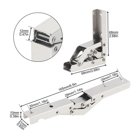 Beefy Heavy Duty Ball Bearing Door Hinges Two Pack With Folding Flat Brackets For Hidden Desk Frames And Cabinets, 68mm stainless steel hinge