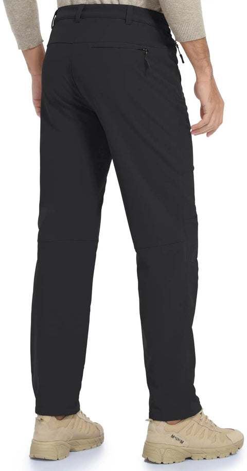 Back view of Weatherproof Softshell Snow Pants For Skiing Snowboarding And Outdoor Adventures With Zipper Pockets Black 34 Inch Waist
