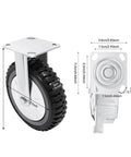 Heavy Duty 8 Inch Caster Wheels Set Of Four With 1323 Lbs Total Load 2 Swivel Casters 2 With Brakes Double Bearing Anti Tangle For Trolleys Workbenches And Carts Industrial Grey, showing caster dimensions and measurements.