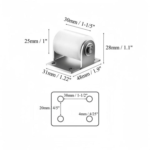 2 Pack 1 Inch Nylon Gate Roller With One And One Fifth Inch Roller Length Sealed Ball Bearing Post Welded Bracket Sliding Gate Guide Roller Assembly For Durable Smooth Gate Operation, showing dimensions.