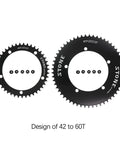 Beefy Track Bike Chainring For Fixie 144BCD 1X 60 Tooth Black Aluminum 7075 T651 CNC Machined shown with smaller chainring