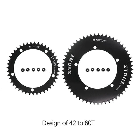 Beefy Track Bike Chainring For Fixie 144BCD 1X 60 Tooth Black Aluminum 7075 T651 CNC Machined shown with smaller chainring