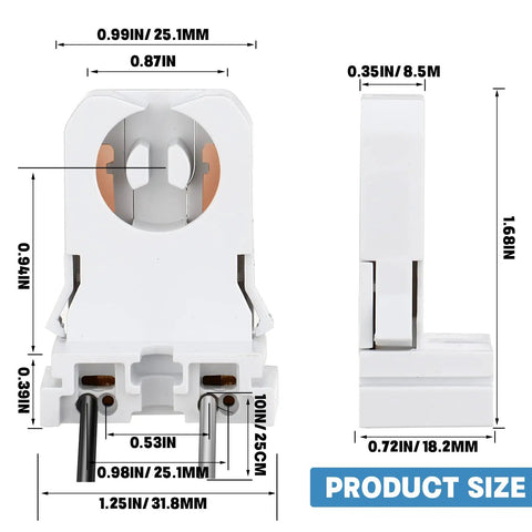 100 Pack Non Shunted T8 Lamp Holders With Wires Turn Type Socket Tombstone For LED Fluorescent Tube Replacements No Fuss Retrofit Durable Polycarbonate Construction Fast Install Reliable Performance