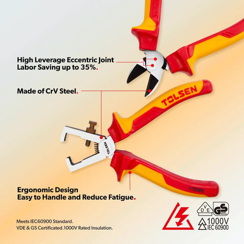 Top Notch Vde Insulated Screwdriver And Pliers Set For Electricians 11 Piece Pro Gear with CrV steel pliers and ergonomic design.