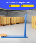 Heavy Duty Manual Stretch Film Dispenser Portable Wrap Tool For Quick Pallet Packaging And Warehouse Shipping Tasks You Can Knock Out In No Time Flat Today in blue, with a circular platform.