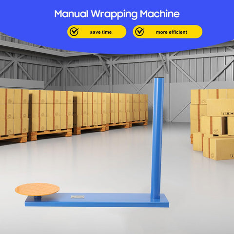 Heavy Duty Manual Stretch Film Dispenser Portable Wrap Tool For Quick Pallet Packaging And Warehouse Shipping Tasks You Can Knock Out In No Time Flat Today in blue, with a circular platform.