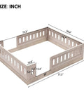 Full Size Wood Bed Frame With Safety Guardrail For Kids shown in natural pine with dimensions marked in inches.