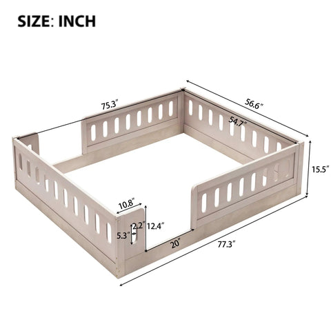Full Size Wood Bed Frame With Safety Guardrail For Kids shown in natural pine with dimensions marked in inches.