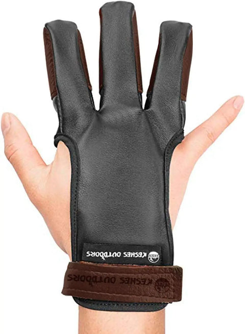 Three Finger Archery Glove Leather Tab All Day Comfort Heavy Duty For Recurve And Longbows Durable Finger Protector on hand