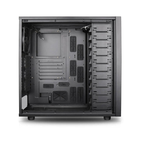 Interior view of Thor NAS Full Tower Workstation Server Chassis With Beefy Drive Bays for AI Servers and DIY NAS. Supports 11x 3.5 Inch HDD or 13x 2.5 Inch SSD.