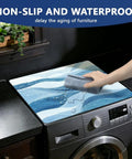 Washing Machine Topper And Dryer Surface Guard 23.6x19.7Inch Waterproof Dust Cover Laundry Mat on top load washer, being cleaned
