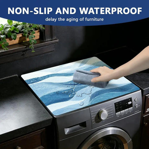 Washing Machine Topper And Dryer Surface Guard 23.6x19.7Inch Waterproof Dust Cover Laundry Mat on top load washer, being cleaned