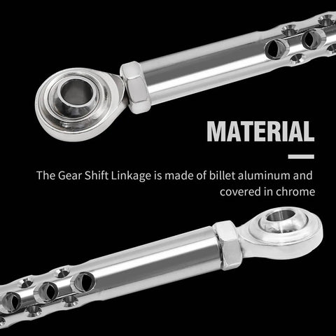 Chrome Gear Shift Linkage Replacement For Harley Davidson Touring Softail Dyna Trike Fatboy Electra Street Road Glide Wide Glide 1987 To 2021 Boss Chrome Build Made From Billet Aluminum With Smooth Operation And Easy Adjust For Crisp Precise Shifts. chrome billet aluminum linkage close-up