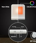 Plug In Led Night Light With Smart Dusk To Dawn Sensor Multi Color Changeable Night Lights Super Handy Energy Efficient Night Lamp showing warm white and color cycles with settings for light sensor and color changing options.