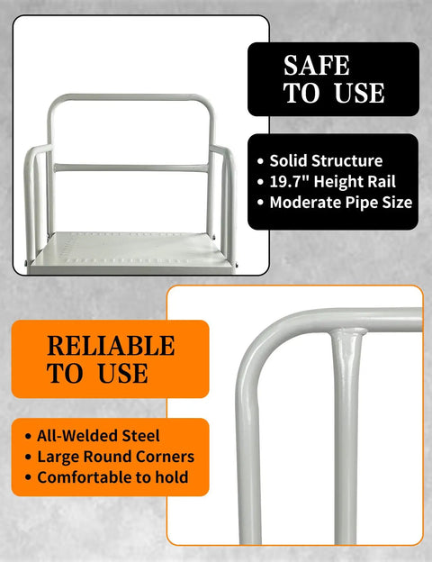 Smooth Rollin Heavy Duty 4 Step Ladder With Ball Bearing Caster Wheels Industrial Shop Platform Cold Rolled Steel Body Holds Up To A Solid 445 Pounds For Garage Or Warehouse Projects