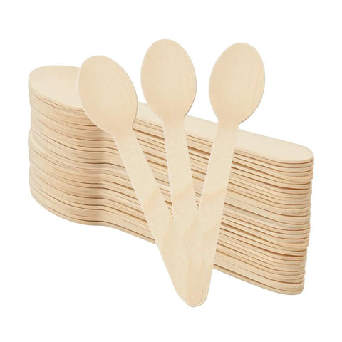 50 Pcs Disposable Wooden Spoons 6.3 Inch, Eco Friendly Biodegradable Cutlery For Camping Picnics Parties And Travel, Compostable Wood Spoons