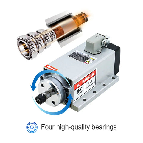 Diagram showing the Beefed Up 2.2KW 110V Spindle Motor Kit with spindle and four high-quality bearings for CNC machines.
