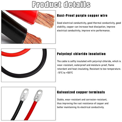4 AWG 24 Inch Battery Inverter Cable Set With Zinc Plated Copper Terminals For Cars Trucks And Solar Power Systems details