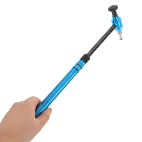 Pro Grade Multi Head Paintless Dent Removal Hammer Kit showing blue aluminum handle and metal head for precise dent removal.
