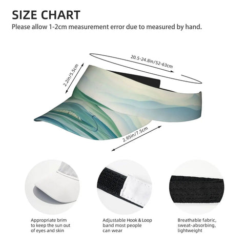 All Day Sun Shield Dragon Boat Festival Print UV Visor Hat With Curved Brim UPF Protection size chart and material details