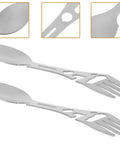 Two Piece Outdoor Spork And Fork Set Made Of Stainless Steel Reusable Flatware With Built In Bottle Opener for hiking and camping