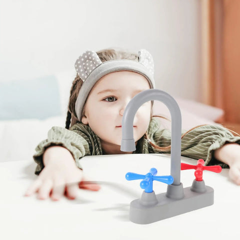 Straight Up Realistic Kitchen Faucet Toy For Kids Pretend Play Sink Accessories with red and blue handles, safe plastic material.