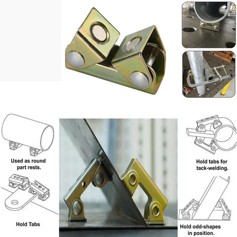 4-Piece V Type Magnetic Welding Clamps Set With Adjustable V Base for Tack Welding with metal tabs and gussets