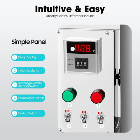 Control panel of 30L Heating Mixing Filling Machine For Paste, Cream, Lipstick, Wax And Candle Gels with display and switches