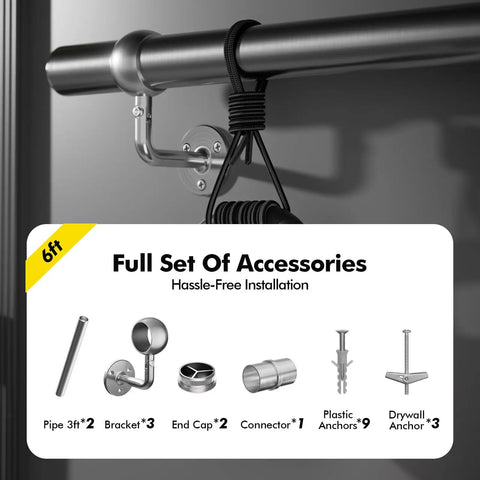 Top Shelf 6ft Wall Mounted Stair Handrail Kit Built Tough With Rust Proof 304 Stainless Steel accessories for easy installation.