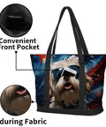 Cool Dog Sunglasses Inspired Canvas Laptop Tote For Women, bag with dog print and convenient front pocket, 14.1 x 20.4 x 4.7 inches