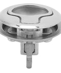 Boat cam flush-mount pull handle, front view; 316 stainless steel marine locker hardware