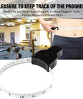 Woman using three piece 60 inch body measuring tape set with self tightening retractable dual sided 150cm telescopic gauge.