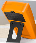 Back view of Dm850 Auto Range Digital Multimeter Handy Handheld Voltage Current Tester with stand, orange casing.
