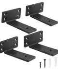 Rock Solid Hidden Floating Shelf Brackets Heavy Duty Black Metal L Bracket Wall Support 4-pack showing steel construction and mounting holes.