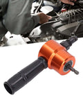 Double Head Sheet Metal Cutter Nibbler Tool With 360 Degree Adjustable Heads for auto repair use, shown with equipment and engine.