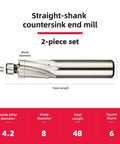Two-piece straight-shank countersink end mill set, 4-flute HSS, M4 size