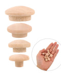120Pcs Wooden Screw Hole Plugs for Furniture With Mushroom Head Covers, four sizes shown with hand for scale in DIY projects