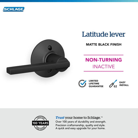 Latitude Matte Black Single Dummy Door Lever For Interior Doors No Battery No Latch Dead Simple Install Durable Zinc Alloy Build