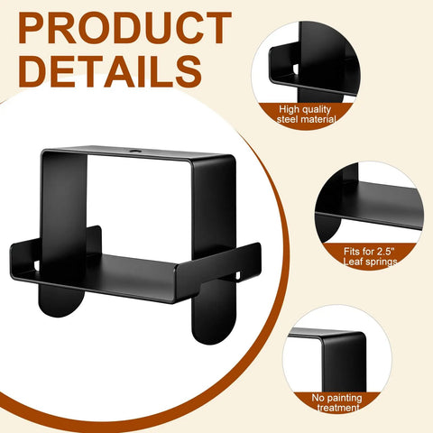 Detailed view of black steel bracket from Four Piece Stainless Steel Leaf Spring Clamp Kit For Three Inch Wide Leaf Springs.