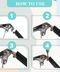 Instructions showing steps to use Universal Eyeglass Temple Arms One Pair Sturdy Tr90 Replacement Kit for glasses repair