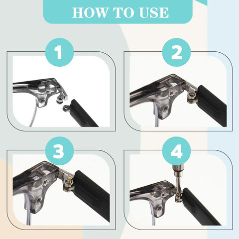 Instructions showing steps to use Universal Eyeglass Temple Arms One Pair Sturdy Tr90 Replacement Kit for glasses repair