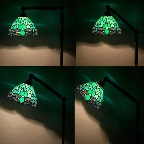 Tiffany Style Floor Lamp With Swivel Arm Stained Glass Dragonfly Green Reading Light 72 Inch Tall Torch Lamp Adjustable Angle