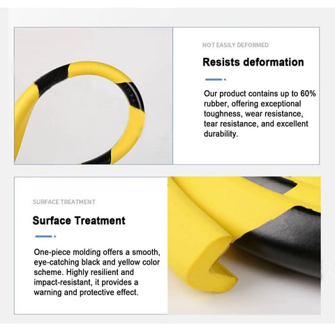 L Shaped Wall Edge Corner Guards Yellow Black Safety Bumpers With Self Adhesive Foam Padding 197 Inches Long 500 cm Tough As Nails Industrial Edge Protector For Factory Workshops And Production Machines NBR Foam Impact Absorption shown close-up with deformation resistance details.
