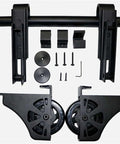 Black Slick Sliding Ladder Door Hardware Kit With Retractable Rolling Ladder Full Track System components