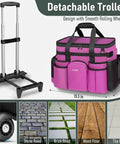 Cleaning Caddy With Wheels, Extra Large 39L Rolling Organizer Bag With Detachable Trolley, shown with trolley and pockets